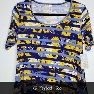 LuLaRoe Perfect T XS Blue Floral Stripes NEW